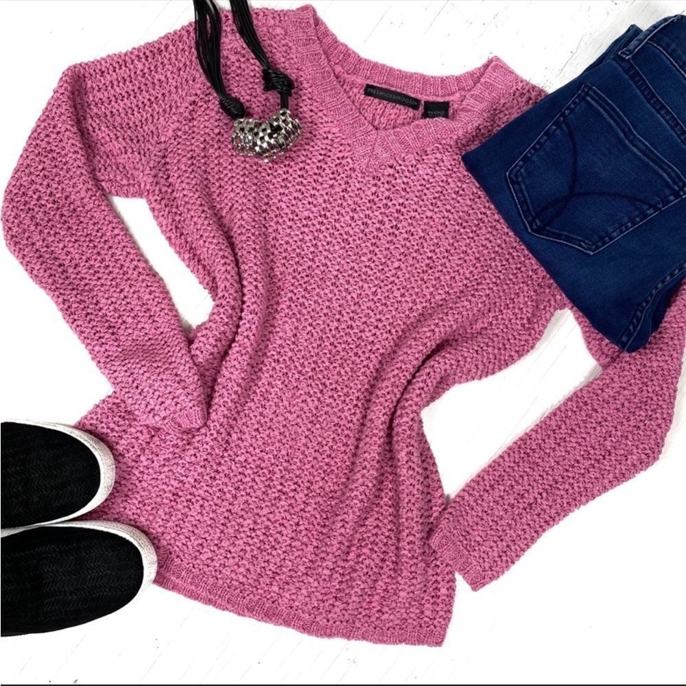 Preswick & Moore Loose Weave V-neck Sweater‎ Rose Pink Small - Picture 13 of 13